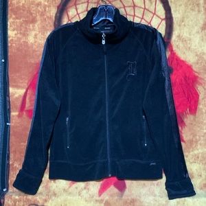 BCBG MAXAZRIA-black large lettered logo long sleeve full-zip lightweight jacket